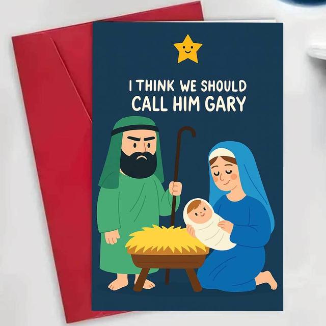 TEMU 1pc Funny Nativity Story Christmas Card - "i For We Call Him " Parody With Mary &, Humorous Holiday Greeting Card For , Family, Coworkers - Unique -themed
