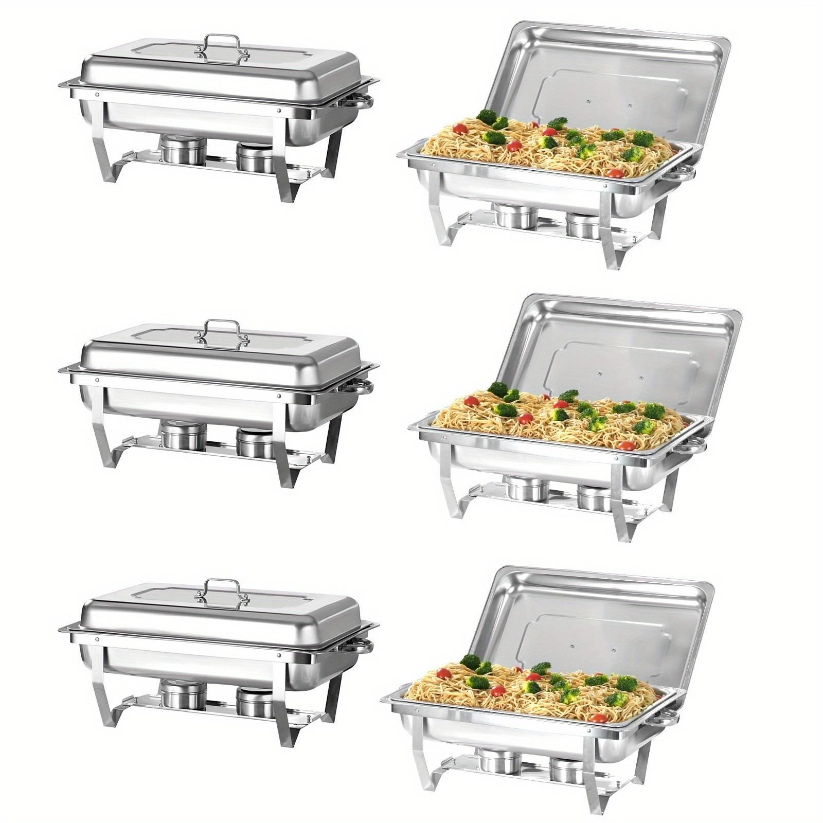 TEMU 6pcs 8qt Chafing Dishes Buffet Sets Silver Rectangular Buffet Sets Silver Rectangular Stainless Steel Catering Chafer Food Warmer For Banquet Party Catering Supply For Cooking ( For Cooking)