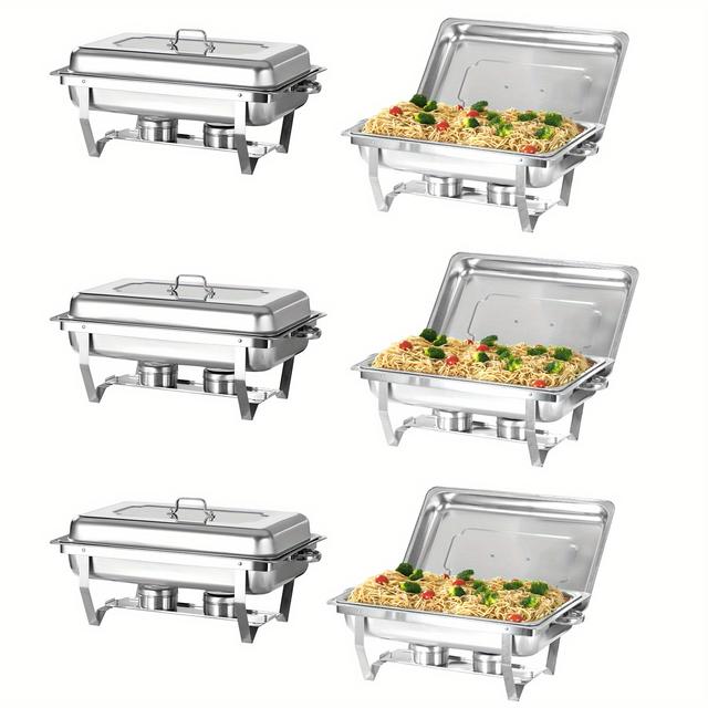 TEMU 6pcs 8qt Chafing Dishes Buffet Sets Silver Rectangular Buffet Sets Silver Rectangular Stainless Steel Catering Chafer Food Warmer For Banquet Party Catering Supply For Cooking ( For Cooking)
