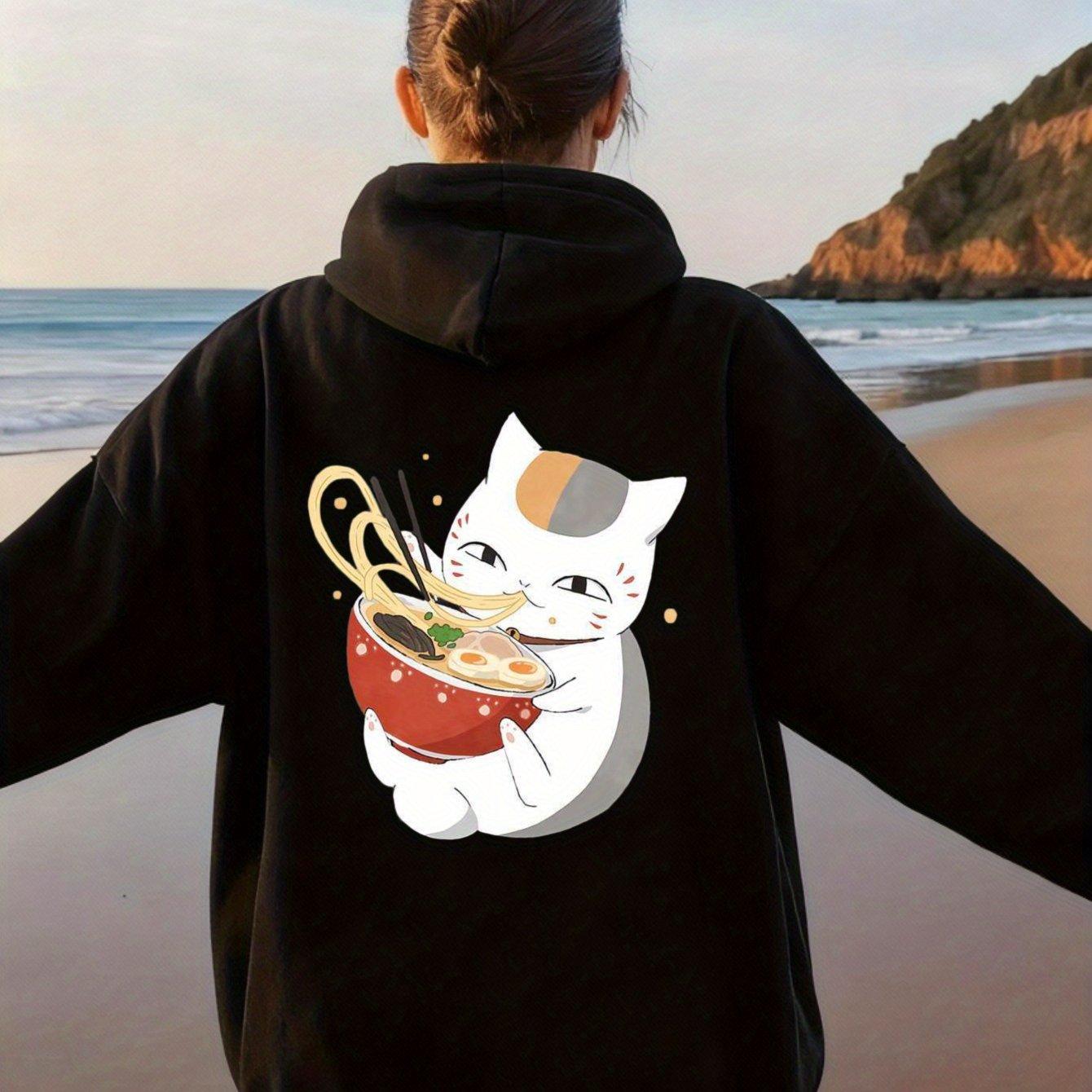 TEMU 猫がラーメンを食べるレディーススポーツフーディー 100%通気性 高品質素材使用 適度な質感で吸汗性と通気性に優れ、縮み・毛玉・変形しにくい 肌触りが柔らかく滑らかで着心地が良い ライトベージュ とてものあるギフト, カジュアルウェア,フーディー,トレンディなスウェットシャツ,スポー,通気性のある生地,軽量ジャケット,スフィット,フィットネス愛好家,ストリートウェア愛好家