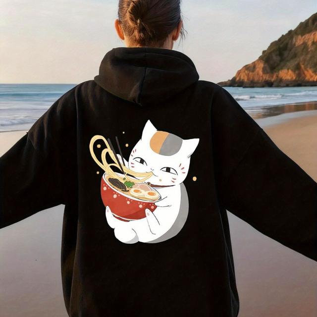 TEMU 猫がラーメンを食べるレディーススポーツフーディー 100%通気性 高品質素材使用 適度な質感で吸汗性と通気性に優れ、縮み・毛玉・変形しにくい 肌触りが柔らかく滑らかで着心地が良い ライトベージュ とてものあるギフト, カジュアルウェア,フーディー,トレンディなスウェットシャツ,スポー,通気性のある生地,軽量ジャケット,スフィット,フィットネス愛好家,ストリートウェア愛好家