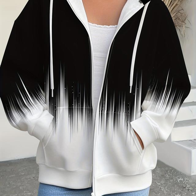 TEMU Plus Size, Stonable Damen Kapuzenpullover mit Reißverschluss Langarm Herbst Casual Sweatjacke mit