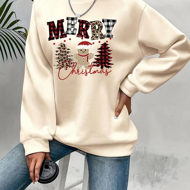 TEMU Weihnachtsdruck Sweatshirt, Rundhals Casual Sweatshirt für Winter & Herbst, Damenbekleidung