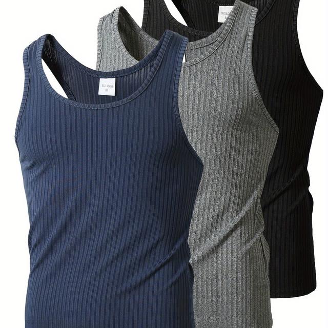 TEMU 3 Pcs Men' Tank Top, Active Crew Neck Sleeveless Top, Men's Clothing For Summer Outdoor