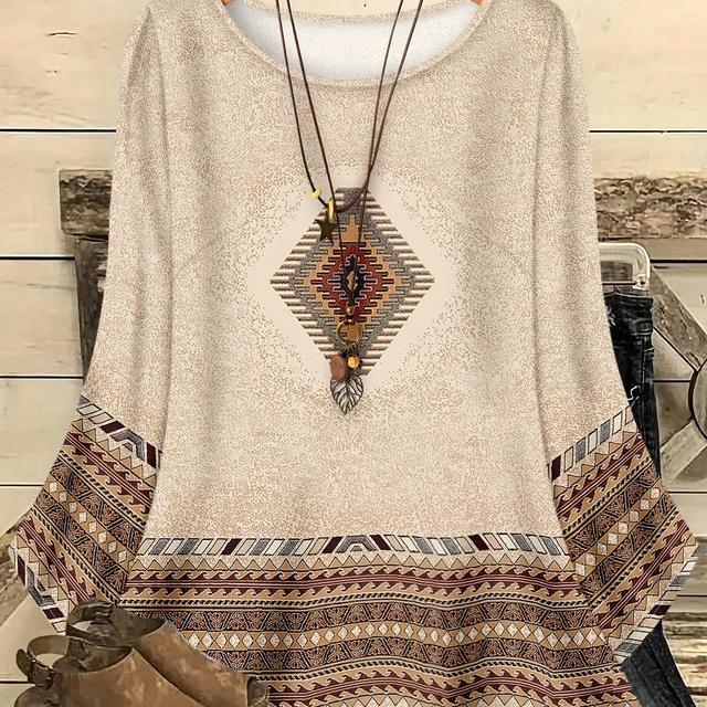 TEMU Women's Elegant 3/4 Sleeve - Loose Fit Round Neck Blouse, Long Length For Fall/winter Layering, Machine Washable, Casual & Semi-formal Wear, Cozy Loose Fit (non-stretch)