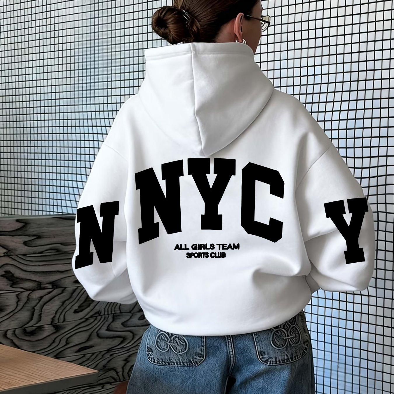 TEMU Sudadera con Capucha 1 Unidad, Diseño Sin Bolsillos, Estampado Vintage Americano NYC, Material de Camiseta Streetwear