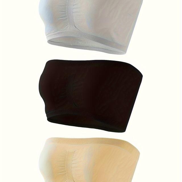 TEMU 3-pack Elegant Black Bandeau Bra Tops, Anti-slip Gathered Chest Wrap, Seamless Strapless Breathable Lingerie Set