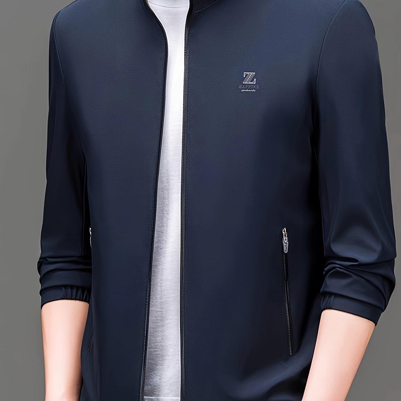 TEMU Men's Casual Zip-up Jacket With Stand Collar, Lightweight Coat Featuring Zipper Pockets, Ideal Baseball Jacket For Spring And Autumn