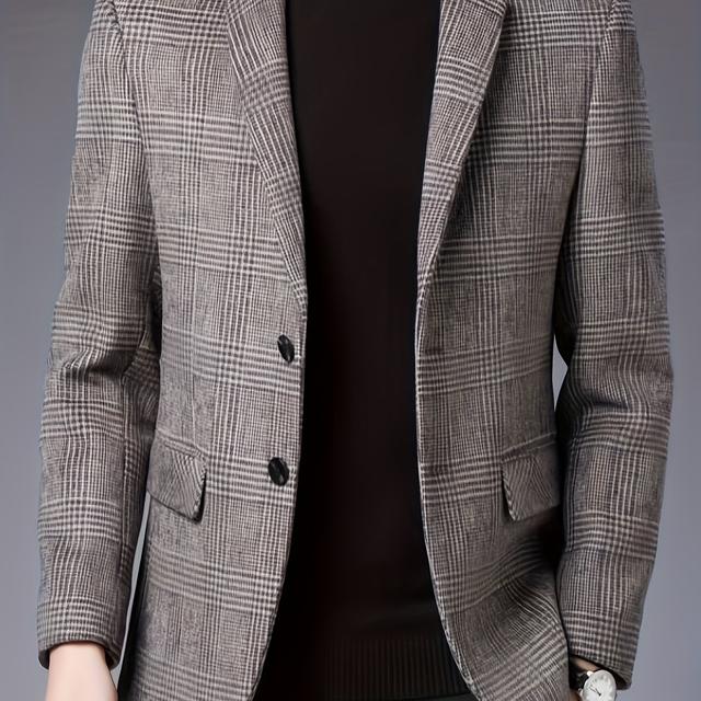 TEMU Herren Casual Hemdjacke - Herbst/Winter Kurzer Tweed Anzugmantel, Slim Fit Karierte Business-Freizeit-Oberbekleidung