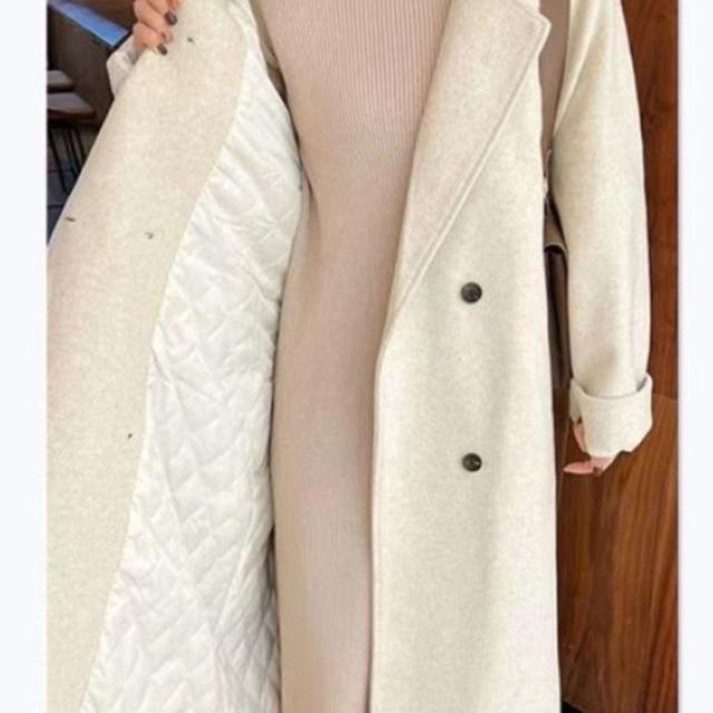 TEMU ゆったりフィットの厚手ブレンドコート、ラペルカラー付きミドル丈プラッシュコート、裏地付き