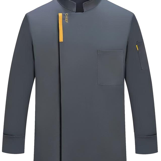 TEMU 블랙, 화이트, 그레이 색상의 긴 소매 셰프 유니폼 재킷 1장, 세탁기 사용 가능 - 레스토랑, 식당, 빵집 및 요리 학교에 이상적인 선택, 주방 베이킹 및 레스토랑 셰프 작업에 적합한 포켓 포함