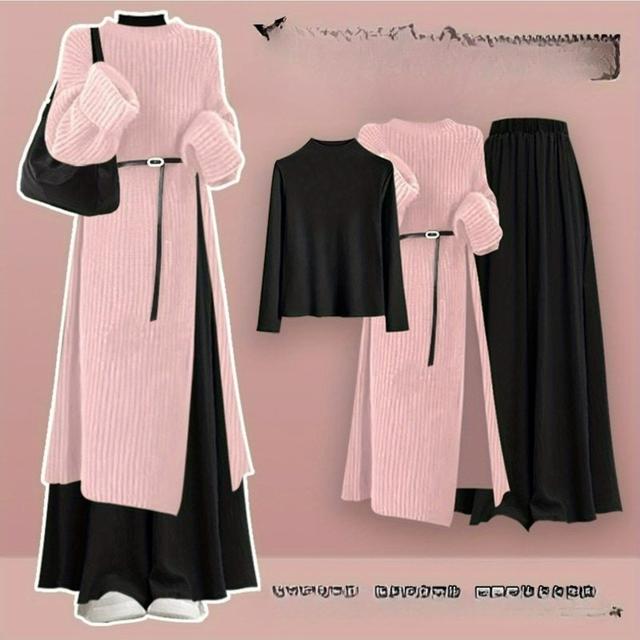 TEMU 【2025年冬】女性用 新作 高級セーターとスリムな黒スカートのネート