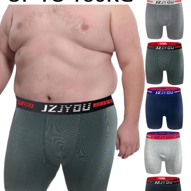 TEMU 5pcs Plus-size Cotton Men's Underwear, Casual Long Boxer Briefs For , Breathable For Fitness, Running, And Daily Leisure, Plus Size