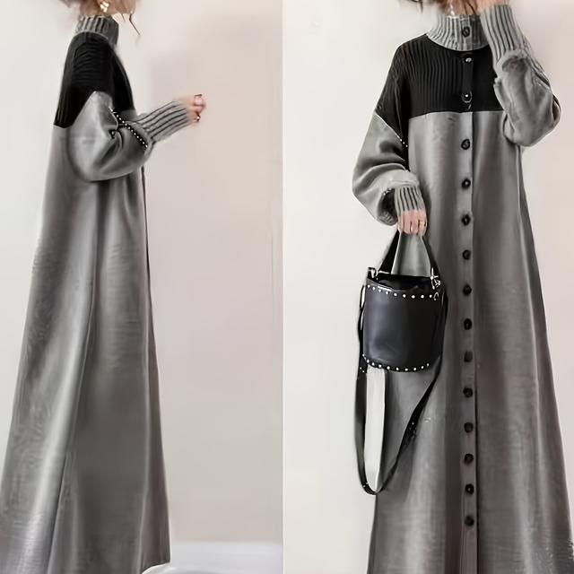 TEMU 新しいシングルブレストドレス、ニット半タートネックドレス