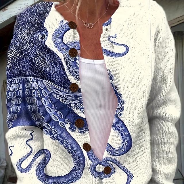 TEMU Plus Size, 2d Octopus Print Cardigan