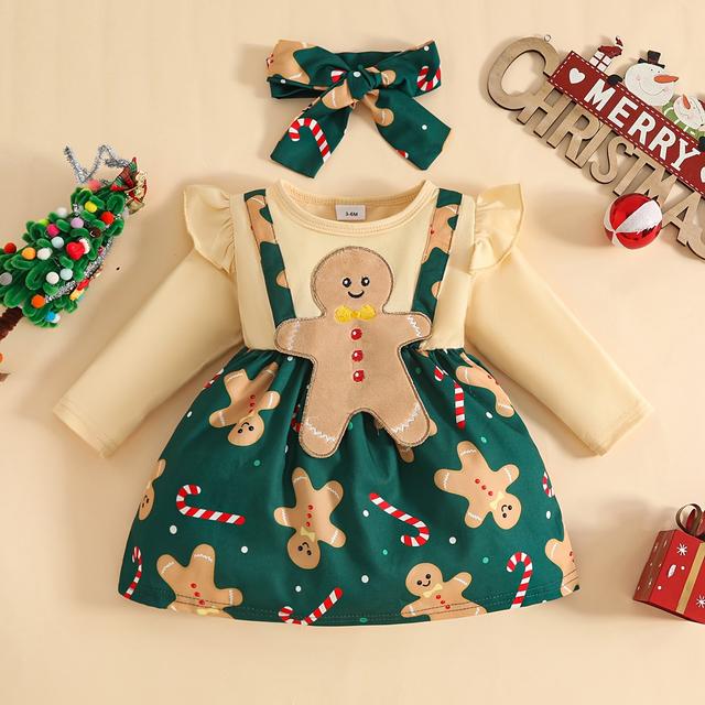 TEMU Long Sleeve Doll Print Sundress + Headscarf