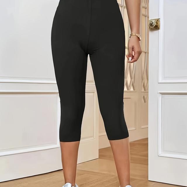 TEMU Women's Middle Eastern-inspired High-waisted Stretchy Athletic Shorts - Solid Black Summer Workout & Casual Shorts With , Machine Washable, Workout Shorts, Gym Clothing, , , Women