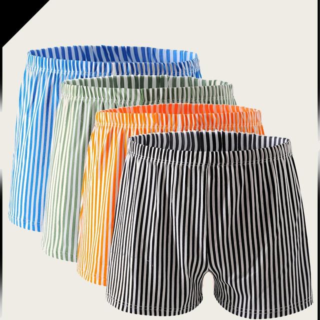 TEMU 4pcs Men's Striped Boxer Briefs - Lightweight, Breathable Polyester Blend, Elastic Waistband, Fit Underwear In Assorted Colors For Home & Travel