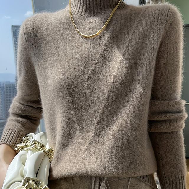 TEMU Women's Fall Winter High Neck Cable- Sweater - Thickened Loose Fit Long Sleeve Pullover, Solid Color Elegant Knitwear For Layering, Hand Wash Only