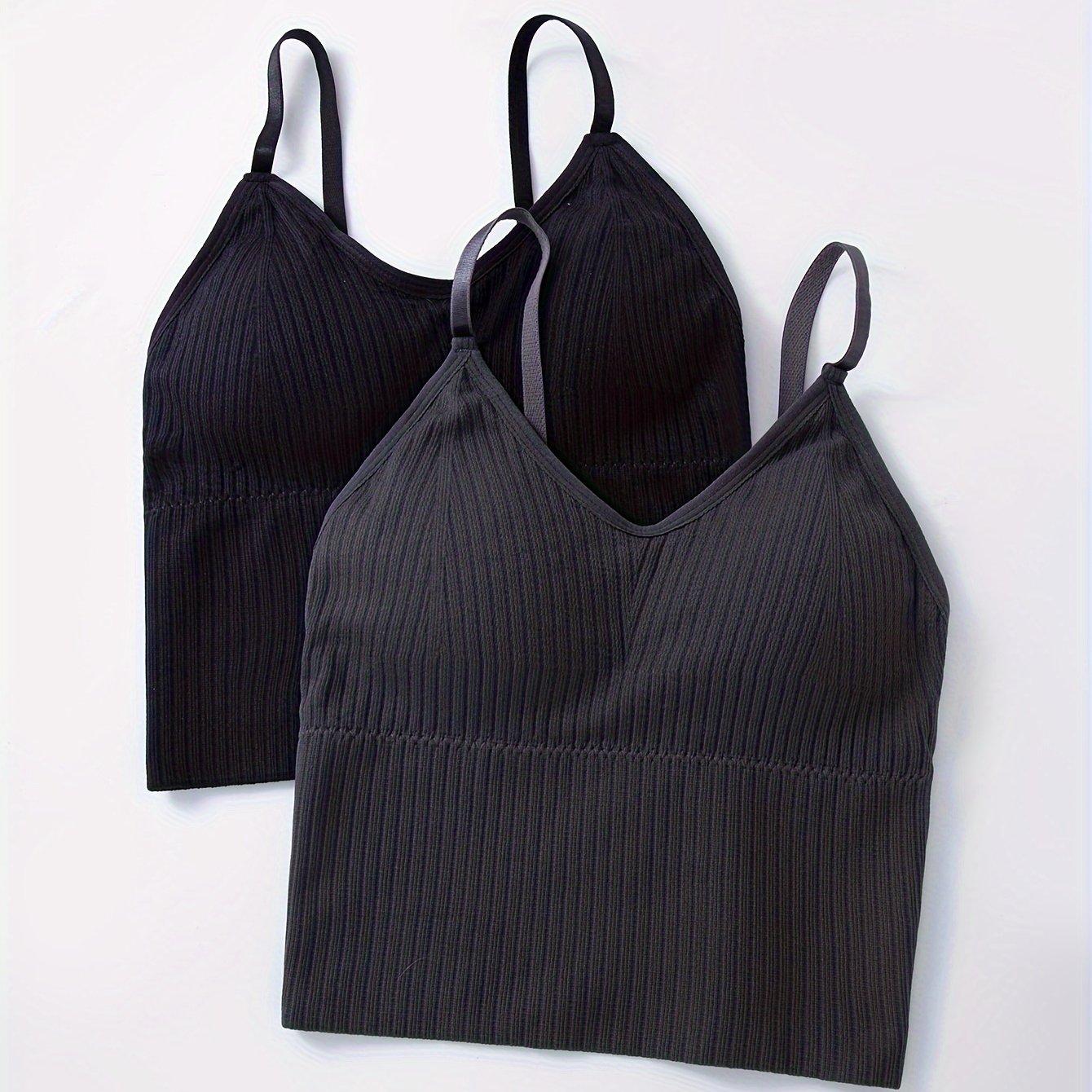 TEMU 2pcs Easy Solid Ribbed V Neck Cami Top, All-match Padded Cami Top, Women's Lingerie & Underwear