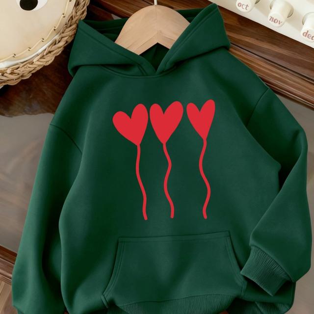 TEMU Sudadera con capucha para mujer, forrada, con estampado de de globos en forma de , diseño romántico y , con de letras impresas y bolsillo