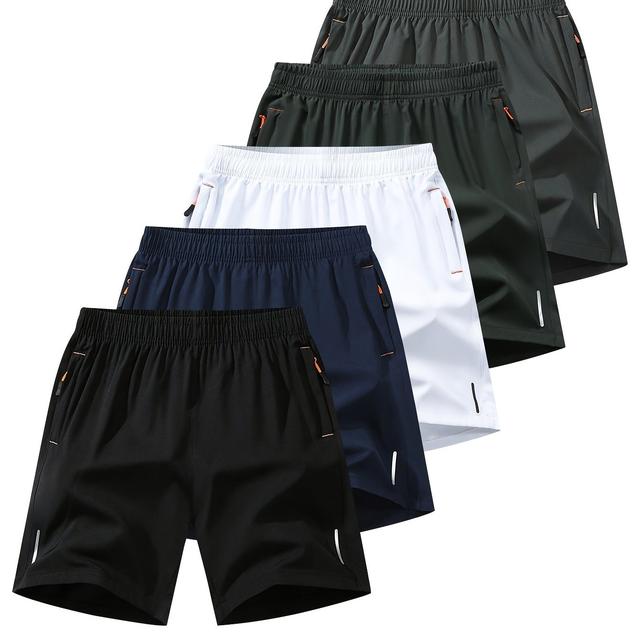 TEMU 5pcs Men's Activity Drawstring Shorts And Zipper - Breathable And Fashionable For Training And Casual Wear