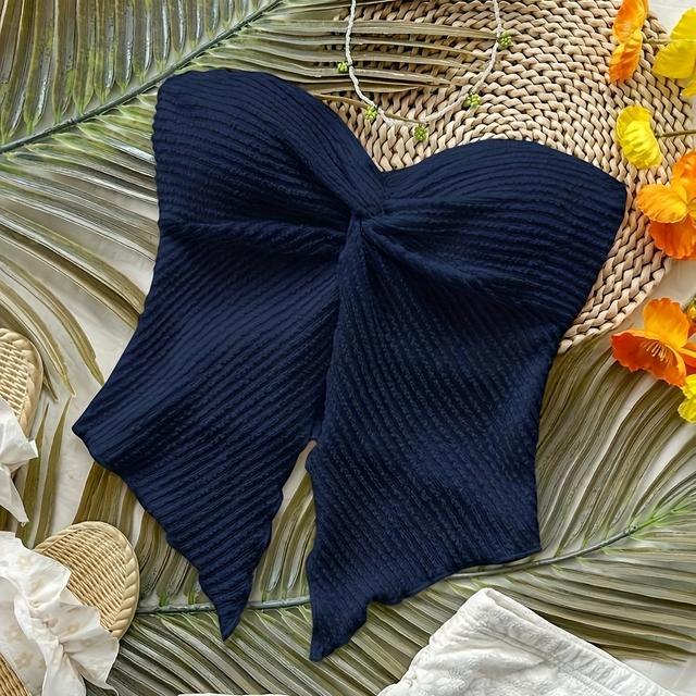 TEMU Y2k-inspired Solid Color Twist Knot Ribbed Texture Tank Top For Women, Elegant Off-shoulder Design With Detail, Versatile Casual Wear