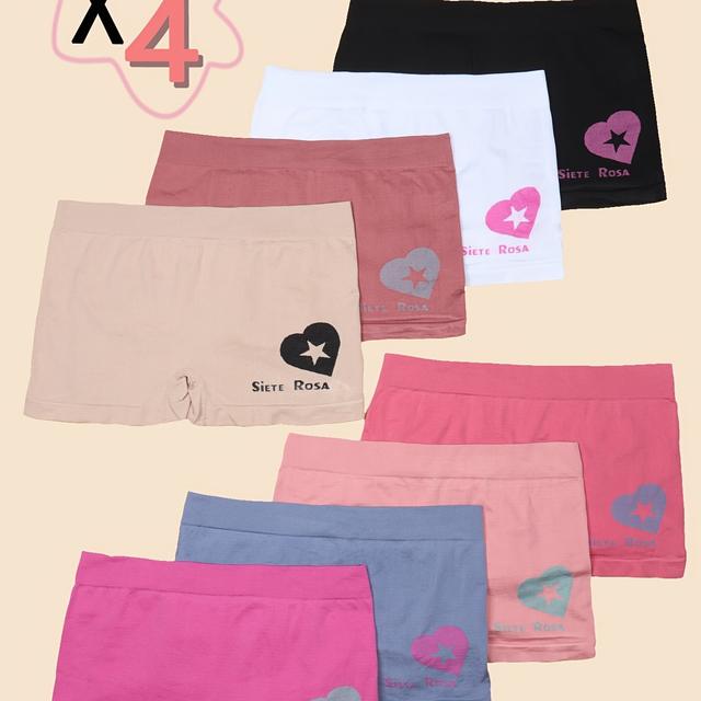 TEMU Lotería de 4 piezas de bóxers tipo slip de cintura media para mujer, mallas casuales de poliéster transpirable y cómodas con estampado de corazones simples, aptas para edades de 18 años