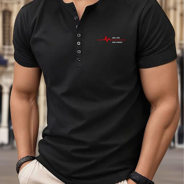 TEMU เสื้อเชิ้ตแขนสั้นชายฤดูร้อน - ระบายอากาศดี พิมพ์ลายกราฟิกฮาร์ทบีตสไตล์เก๋ พร้อมลายดำและแดง, ทรงปกติสำหรับใส่แบบแคชวลและสีมีโฟมัล, ผ้าเนื้อทนทาน, ดีไซน์ทันสมัย, น้ำหนักเบา, เหมาะกับผู้ชายวัยรุ่น