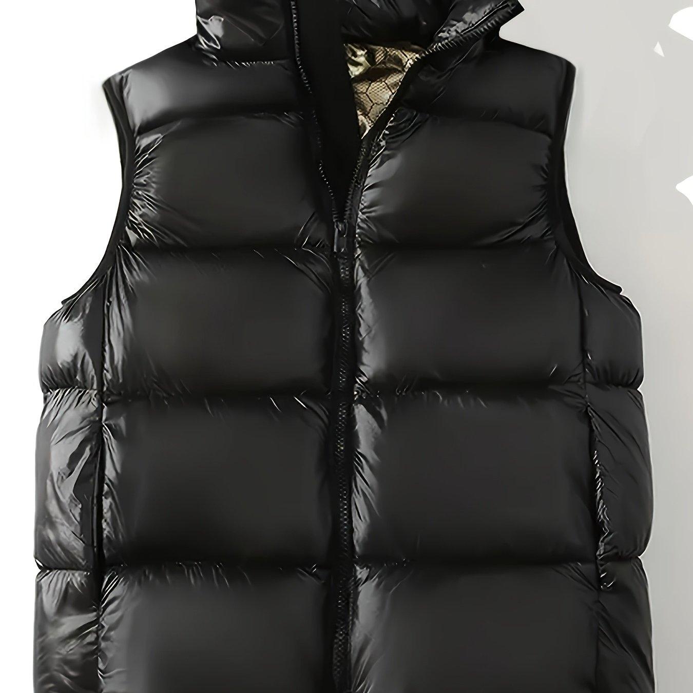 TEMU Plus Size Men's Sleeveless Coat With Hood And Pockets - Stylish And Warm For Outdoor Activities