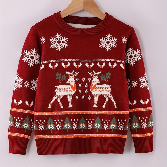 TEMU Boys' Sweater Christmas Autumn Winter Casual Fashion Sweet Romantic Loose Comfortable Round Neck Pullover Suitable For Daily Wear, Vacation, And School Knitwear
