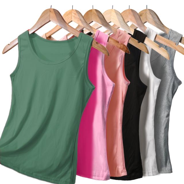 TEMU طقم مكون من 6 تانك توب أساسي للنساء، قمصان بدون أكمام متعددة الاستخدامات وسهلة، مريحة وقابلة للتنفس، قمصان داخلية بلون موحد