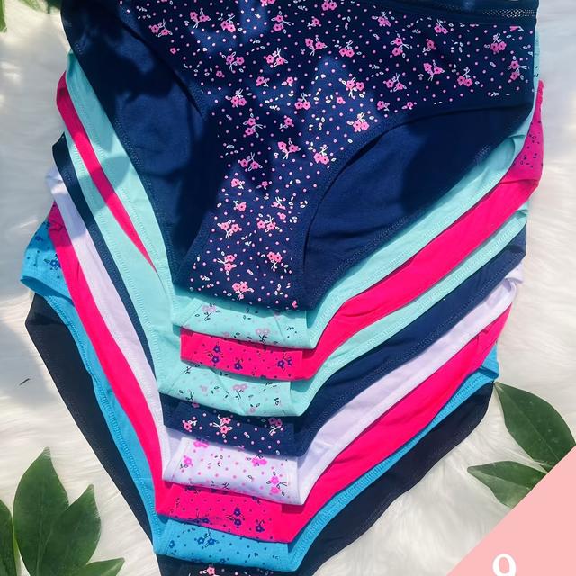 TEMU 9pcs/Set Bragas de Mujer Talla Grande Estampado Floral con Corte y Cintura para Mamás