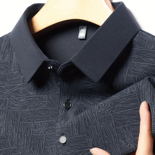 TEMU Ropa de hombre nueva de y otoño, camisa polo de larga con diseño geométrico de azulejos de mahjong, top de negocios para hombre con solapa y jersey