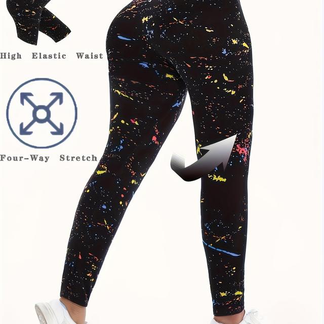 TEMU Autumn And Winter Directional Fashion Colorful Ink Splash Pattern Printed Yoga Pants For Elegant Women, The Hips, High Elasticity Tight Leggings For Taekwondo, Martial Arts, Gym