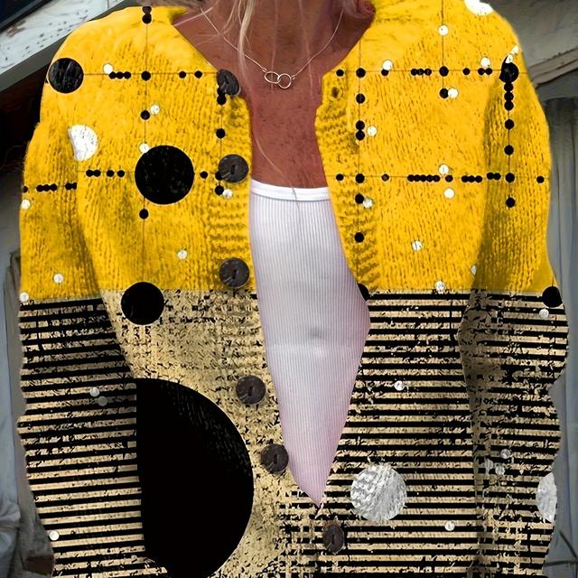 TEMU Cardigan With A Simple Polka Dot And Striped Pattern, Featuring Long Sleeves And A 3d Print Design For Women.