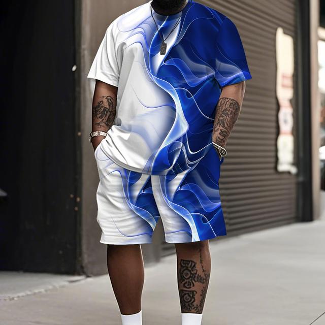 TEMU 2025 T-shirt And Shorts Set Street Men's Suit 3d Short Sleeve Loose Casual Print Suit, Large Size For Men, Comfortable, Suitable For , Outing, Beach, Gift, Plus Size