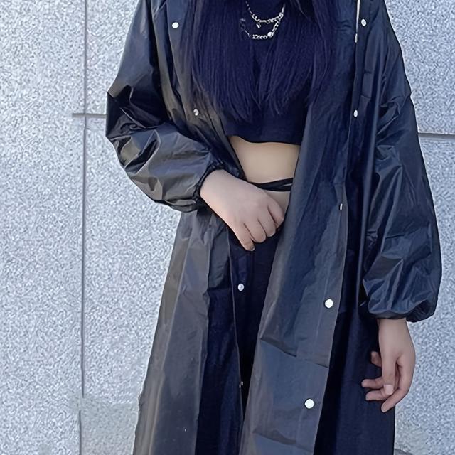 TEMU A Black, Thick Adult Rain Jacket Designed For Wind And, This -body Raincoat Is Ideal For Travel, Outdoor Cycling, And Hiking. It Features A Opening And Is Easily Portable, Suitable For Women