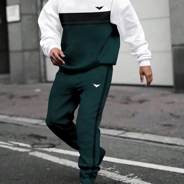 TEMU Herren-Sweatshirt mit Patchwork-Kapuzenpullover Jogginghose 2-teiliges Set