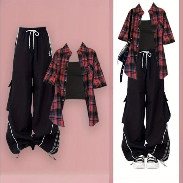 TEMU クールでのパンツスーツ 女性用夏のセット Ootd ドーパミン韓国短袖シャツ下の年齢