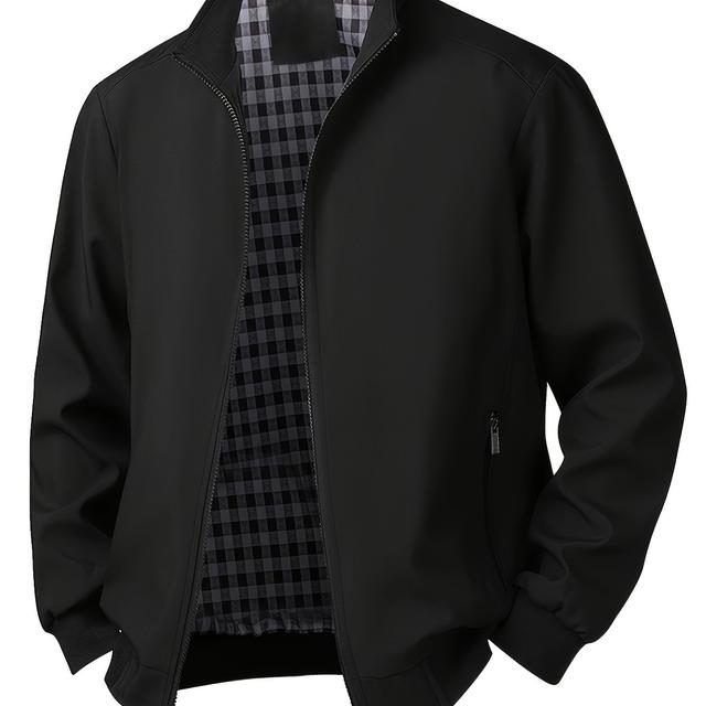 TEMU Veste Homme Décontractée Élégante à Col - Manteau Léger Uni pour Printemps/Automne, Coupe Regular avec Poches Zippées et Lavable en Machine