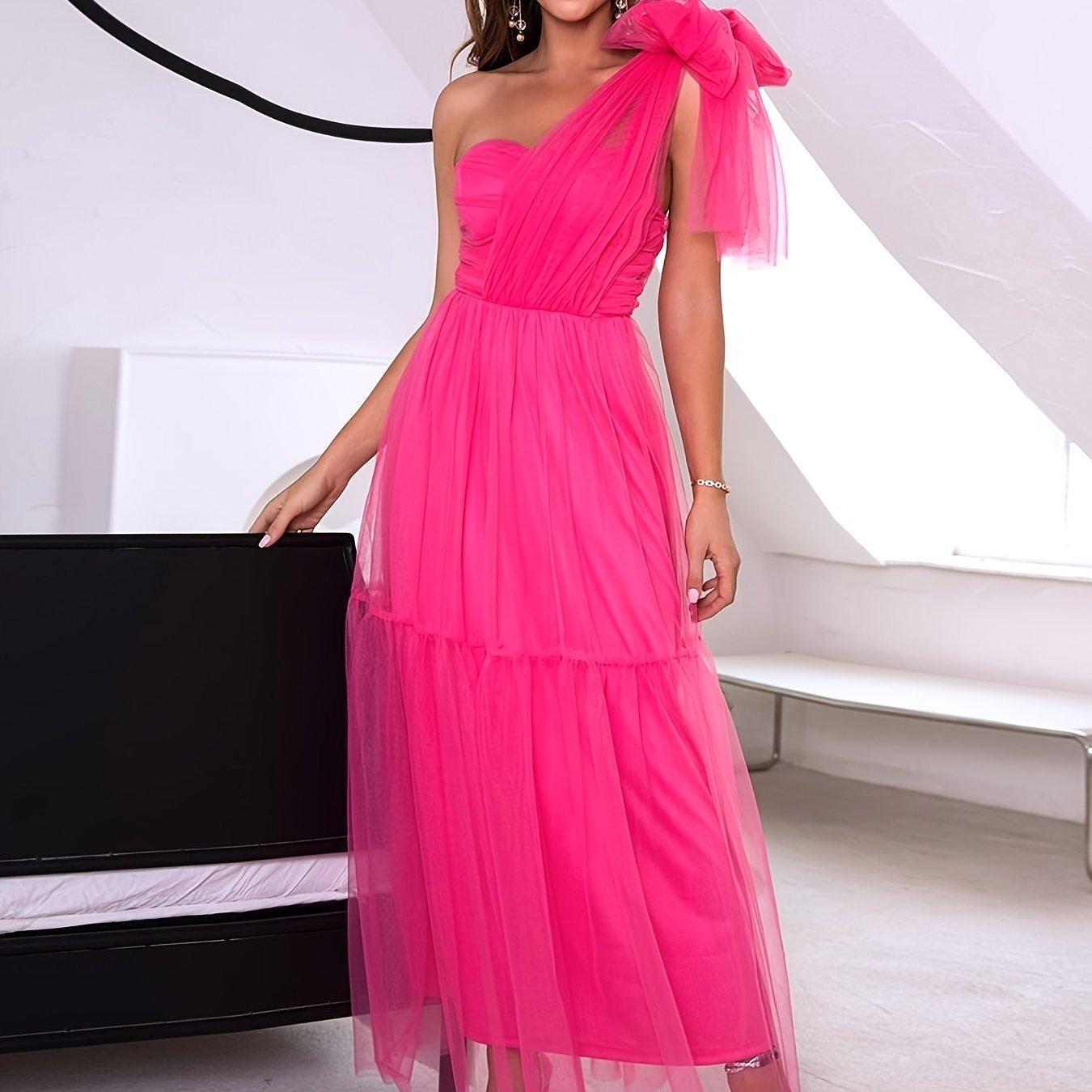 TEMU Ein einfarbiges Mesh-Kleid für Damen mit Knoten-Detail und Rüschen, für alltägliche Fotografie