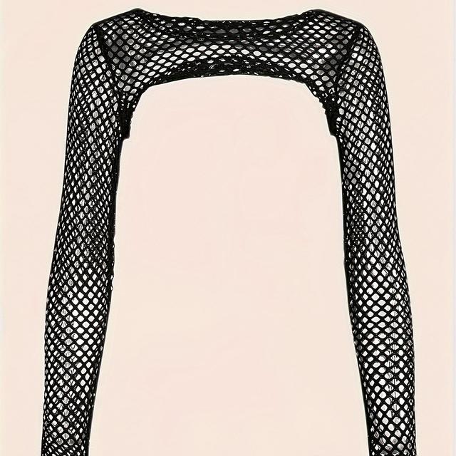 TEMU Y2k Women's Semi-sheer Mesh Top - Black Sleeveless Round Neck Pullover With Breathable Cut-out Design, Machine Washable Versatile Fashion Top, Trendy Outfit, Minimalist Aesthetic,