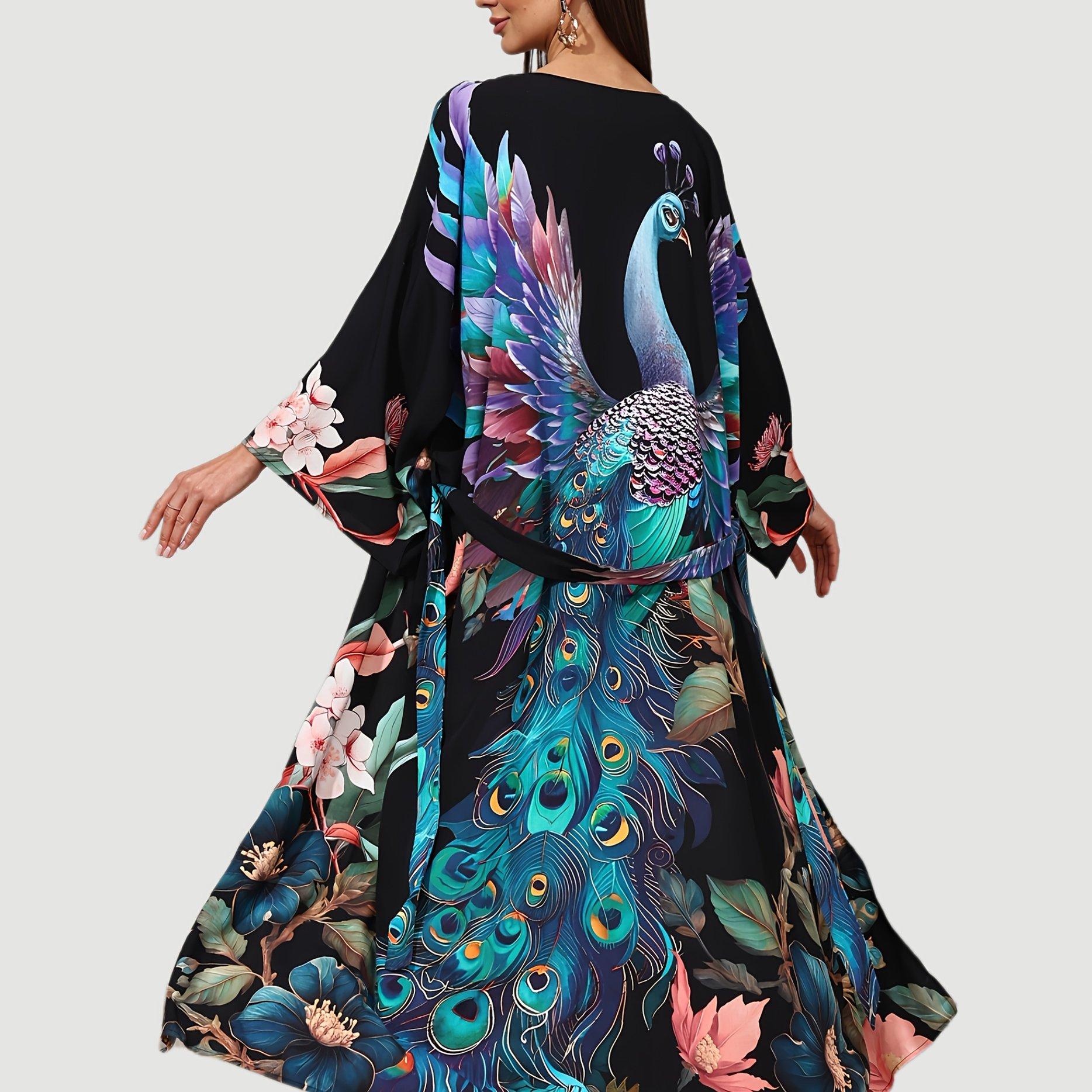 TEMU Beach Kimono Cover Ups For Women Plus Size Printed Summer Holiday Bathing Suits With Belt