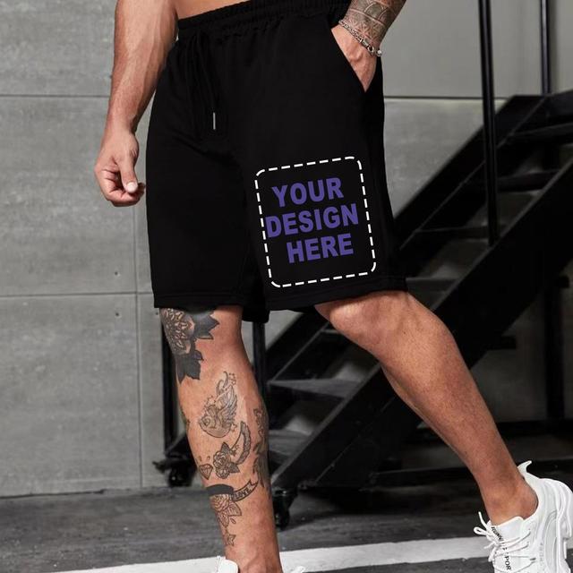 TEMU Pantalones cortos deportivos para hombre con cordón ajustable, estampado personalizado, color liso, para y verano, talla grande