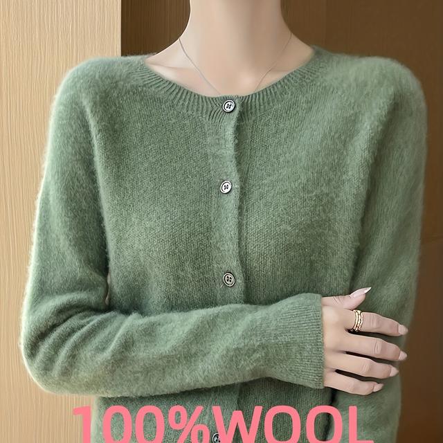 TEMU Frühlings-/Herbst-Neuheit: Elegante, vielseitige Damenjacke aus reiner Wolle mit Osmanthus-Muster und Rundhalsausschnitt – Sofort