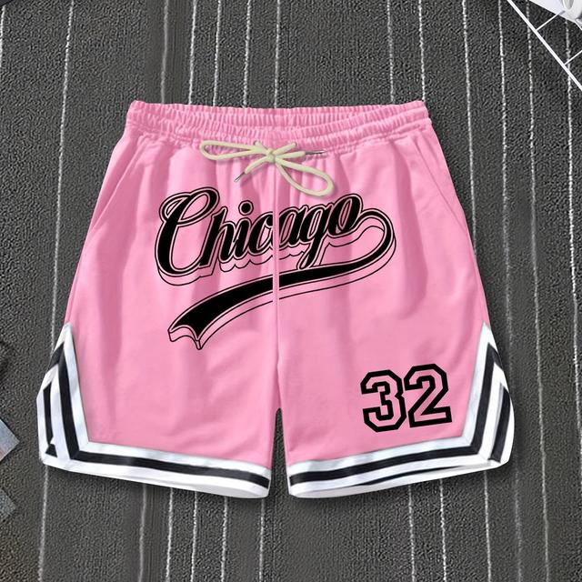 TEMU Pantalones cortos a rayas deportivos casuales con estampado moderno de estilo europeo y americano