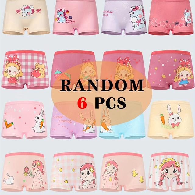 TEMU Random 6pcs/pack Girls Cotton Boxer Shorts Cute Animal Print Elastic Breathable Girls Panty