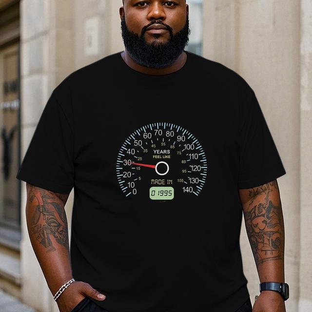 TEMU 30th Birthday Men's Plus Size T-shirt - Humorous Speedometer & " Of Being Awesome" Graphic Print, Breathable Short Sleeve Round Neck Casual Tee For Spring Summer, Machine Washable, Plus Size