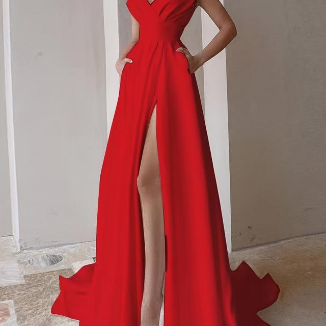 TEMU Vestido largo de primavera 2025 para a día, de color liso, con abertura en la cintura media, envolvente para la materna y de gran porte